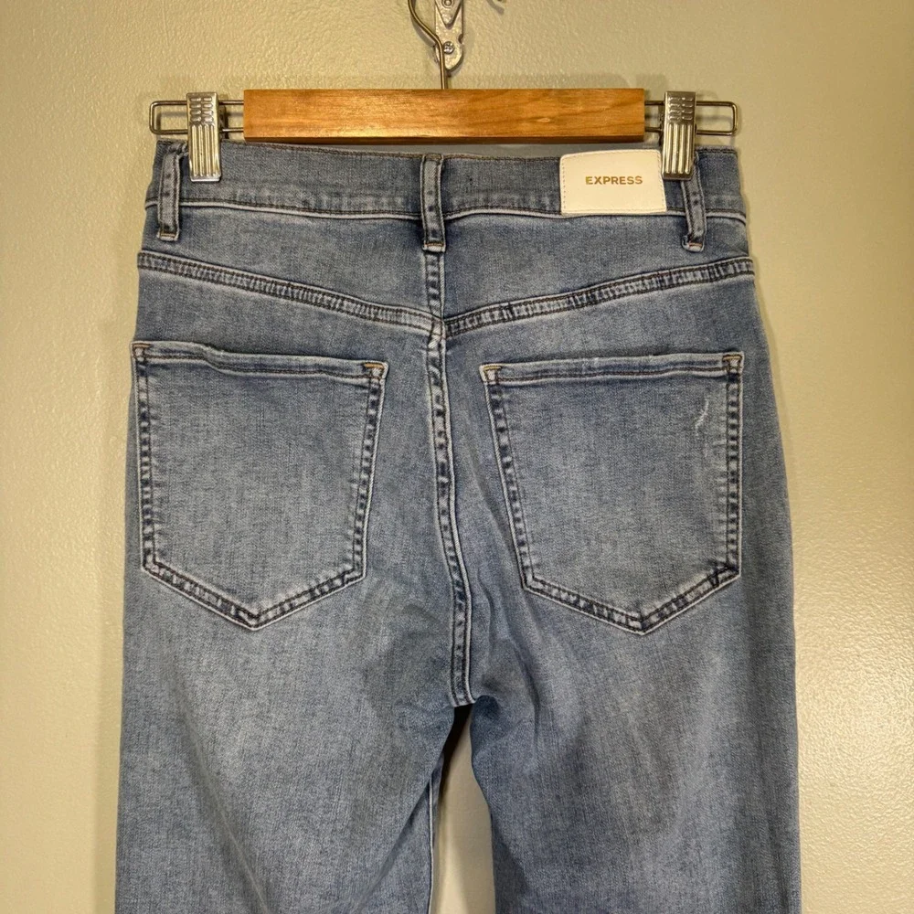 Express High Rise Bootcut Jeans Medium Wash Blue Size 4R Stretch Denim
